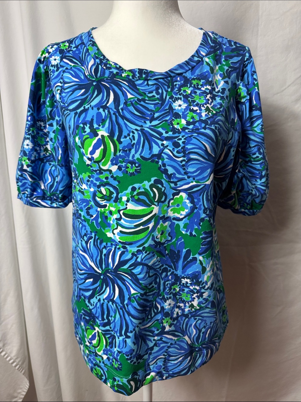 Lilly Pulitzer Blue & Green Floral Short Sleeve Tee